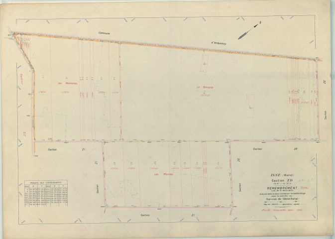 Isse (51301). Section ZD 2 échelle 1/2000, plan remembré pour 1962 (feuille renouvelé pour 1964), plan régulier (papier armé)