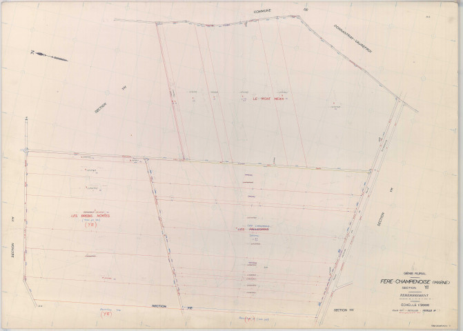 Fère-Champenoise (51248). Section YI échelle 1/2000, plan remembré pour 01/01/1971, régulier avant 20/03/1980 (papier armé)