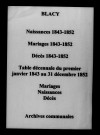 Blacy. Naissances, mariages, décès et tables décennales des naissances, mariages, décès 1843-1852