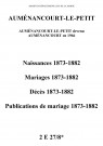 Auménancourt-le-Petit. Naissances, mariages, décès, publications de mariage 1873-1882