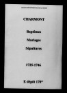 Charmont. Baptêmes, mariages, sépultures 1725-1746
