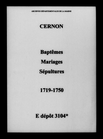 Cernon. Baptêmes, mariages, sépultures 1719-1750