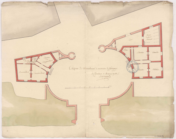 Caserne de maréchaussée à construire à Epernay. Coupe et profil, 1773.