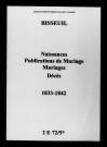 Bisseuil. Naissances, publications de mariage, mariages, décès 1833-1842