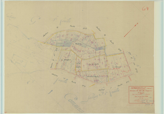 Hermonville (51291). Section G4 échelle 1/1250, plan mis à jour pour 1946, plan non régulier (papier).