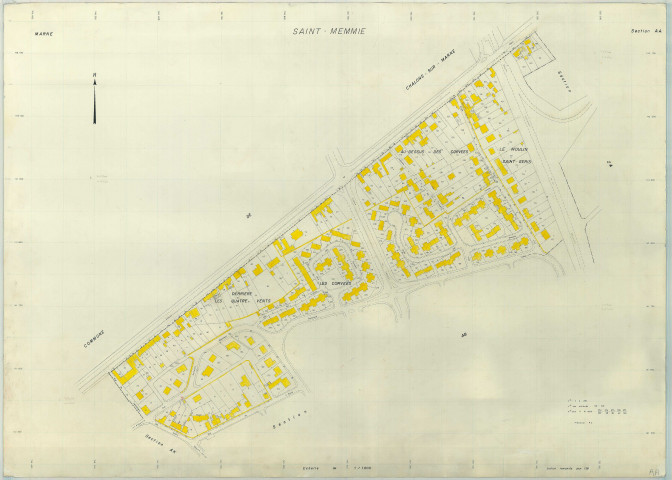 Saint-Memmie (51506). Section AA échelle 1/1000, plan remanié pour 1983, plan régulier (papier armé)