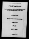 Pontfaverger. Naissances, publications de mariage, mariages, décès 1833-1842