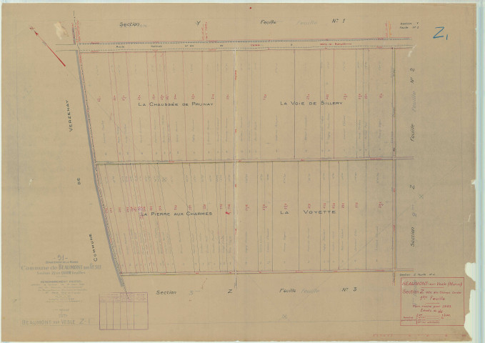 Beaumont-sur-Vesle (51044). Section Z1 échelle 1/1250, plan mis à jour pour 1949, plan non régulier (papier).