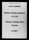 Saint-Chéron. Baptêmes, mariages, sépultures puis naissances, mariages, décès 1737-1812