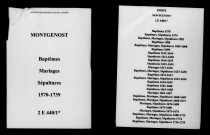 Montgenost. Baptêmes, mariages, sépultures 1570-1739