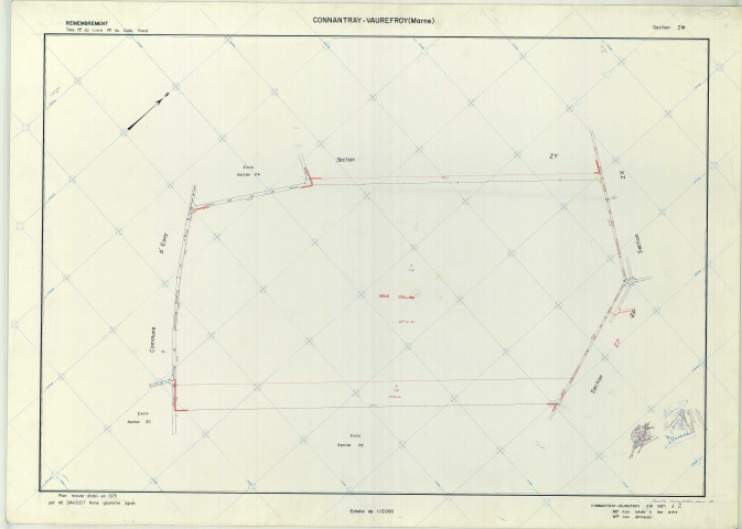 Connantray-Vaurefroy (51164). Section ZW échelle 1/2000, plan remembré pour 01/01/1975, régulier avant 20/03/1980 (papier armé)