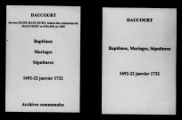 Daucourt. Baptêmes, mariages, sépultures 1692-1732