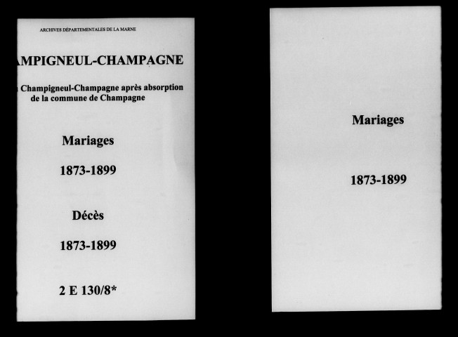 Champigneul-Champagne. Mariages, décès 1873-1899