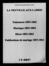 Neuville-aux-Larris (La). Naissances, mariages, décès, publications de mariage 1853-1862