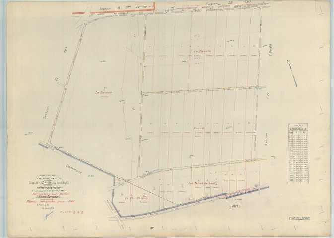 Prunay (51449). Section ZK échelle 1/2000, plan renouvelé pour 1962, plan régulier (papier armé).