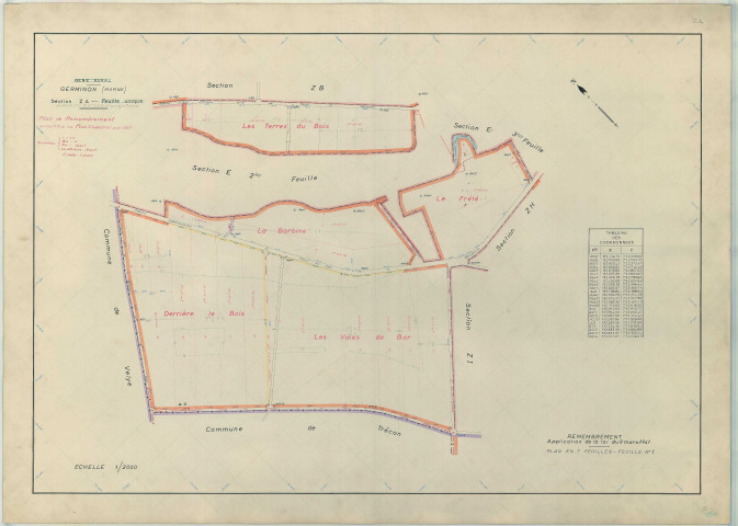 Germinon (51268). Section ZA échelle 1/2000, plan remembré pour 1957, plan régulier (papier armé)