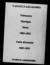 Vanault-les-Dames. Naissances, mariages, décès et tables décennales des naissances, mariages, décès 1883-1892