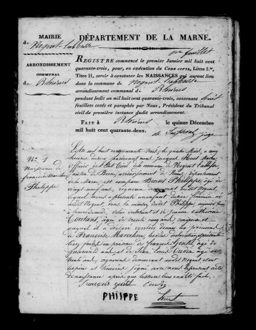 Nogent-l'Abbesse. Naissances, publications de mariage, mariages, décès 1843-1852