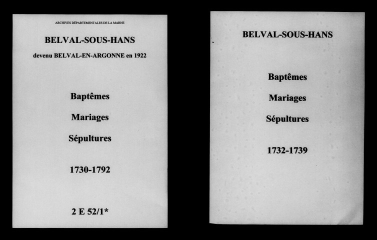 Belval-sous-Hans. Baptêmes, mariages, sépultures 1730-1792