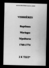 Verrières. Baptêmes, mariages, sépultures 1760-1774