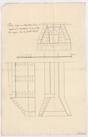 Plan coupe et élévation d'un acqueduc à construire à la sortie de Baye sur la route n° 10, 1767.