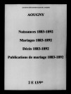 Aougny. Naissances, mariages, décès, publications de mariage 1883-1892