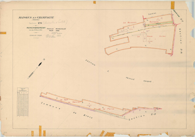 Maisons-en-Champagne (51340). Section ZS échelle 1/2000, plan remembré pour 1959 (Renouvelé pour 1959), plan régulier (papier)