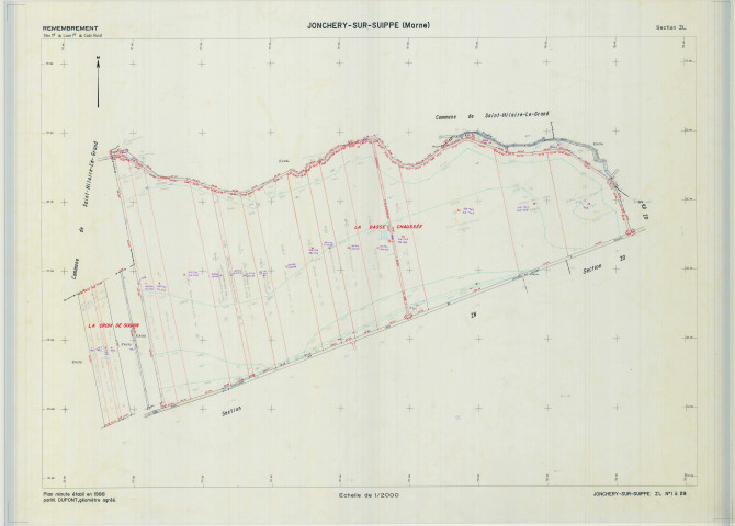 Jonchery-sur-Suippe (51307). Section ZL échelle 1/2000, plan remembré pour 1988, plan régulier (calque)