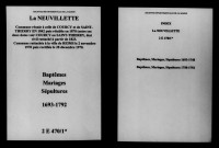 Neuvillette (La). Baptêmes, mariages, sépultures 1693-1792