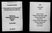 Vaudancourt. Naissances, publications de mariage, mariages, décès an XI-1852