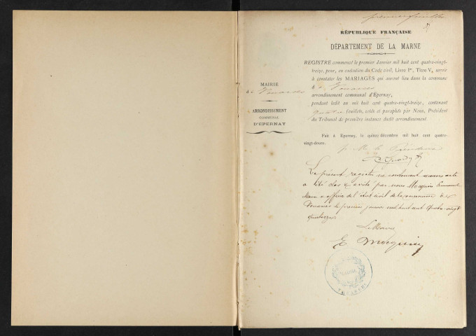 Vouarces. Mariages 1893-1929