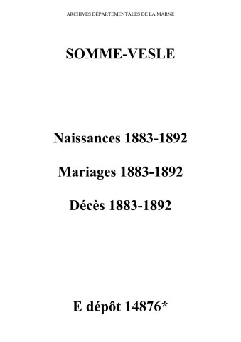 Somme-Vesle. Naissances, mariages, décès 1883-1892