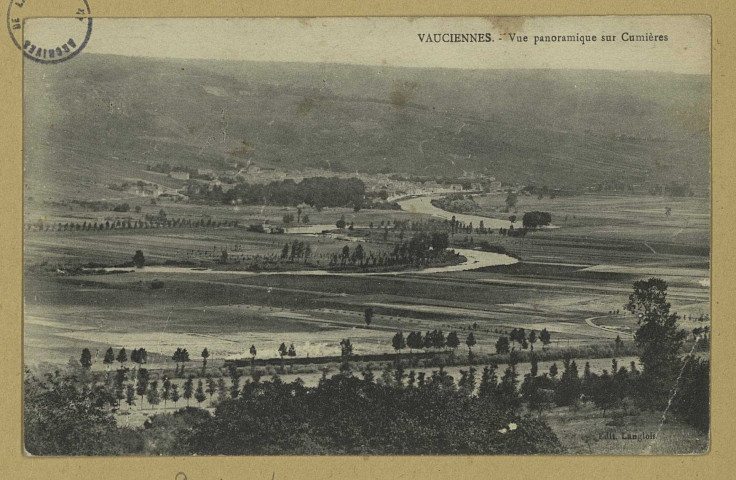 VAUCIENNES. Vue panoramique sur Cumières.
Château-ThierryÉdition J. BourgogneÉdition Langlois.[vers 1922]