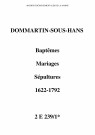 Dommartin-sous-Hans. Baptêmes, mariages, sépultures 1622-1792