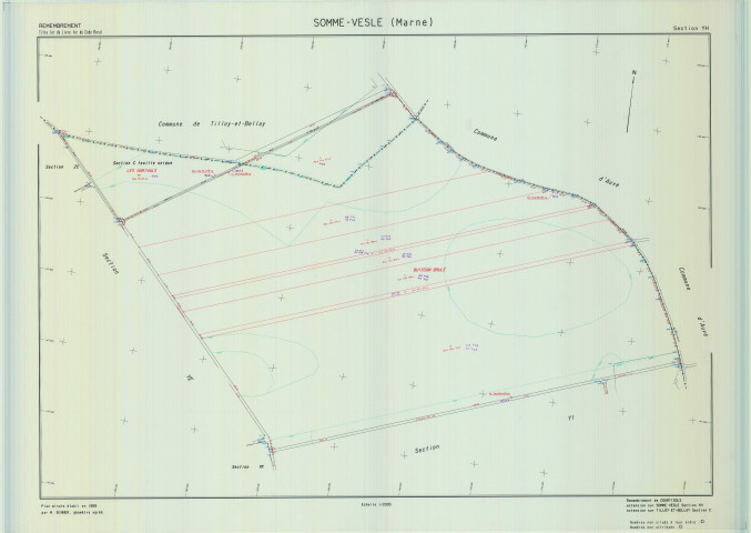 Somme-Vesle (51548). Section YH 2 échelle 1/2000, plan remembré pour 1989 (extension sur Tilloy-Bellay section C), plan régulier (calque)