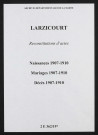 Larzicourt. Naissances, mariages, décès 1907-1910 (reconstitutions)