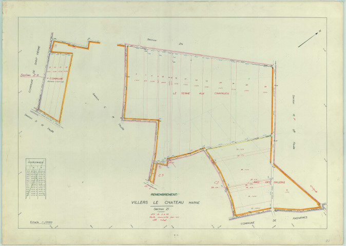 Villers-le-Château (51634). Section ZI échelle 1/2000, plan remembré pour 1964, plan régulier (papier armé)