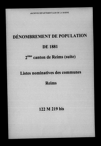 Reims, 2e canton. Dénombrement de la population 1881