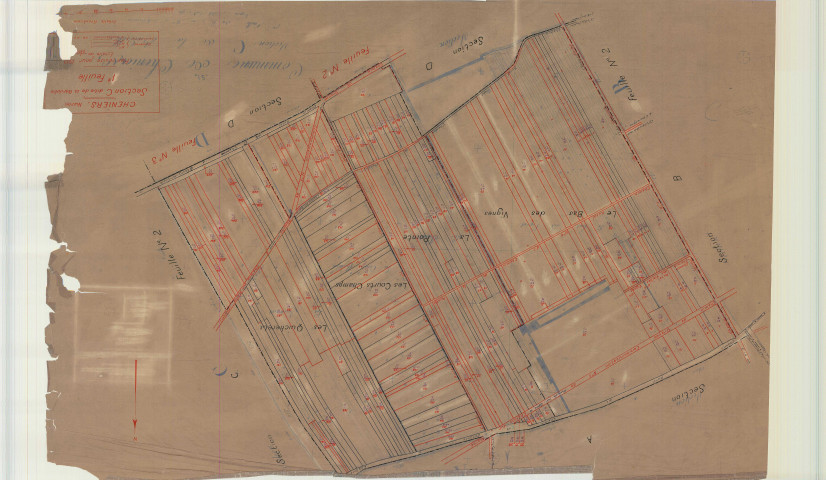 Cheniers (51146). Section C1 échelle 1/2500, plan mis à jour pour 1933, plan non régulier (calque)