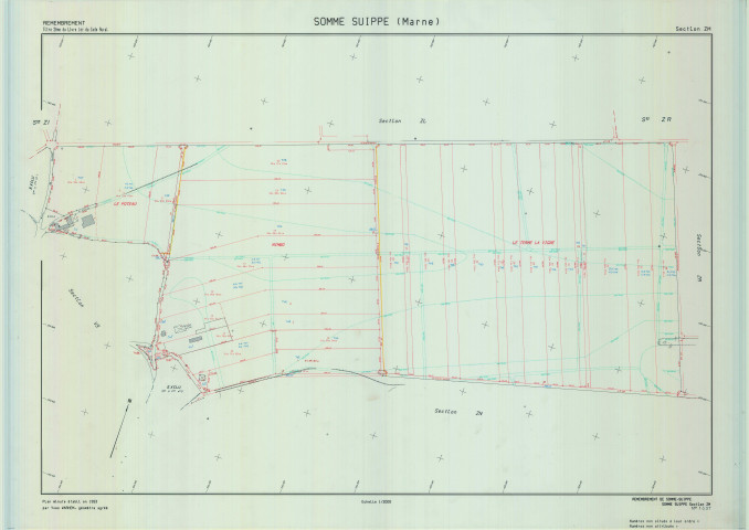 Somme-Suippe (51546). Section ZM échelle 1/2000, plan remembré pour 1993, plan régulier (calque)