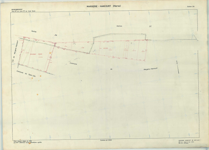 Margerie-Hancourt (51349). Section ZB échelle 1/2000, plan remembré pour 1968, plan régulier (papier armé)