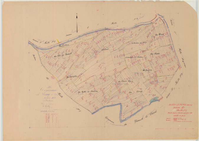 Bussy-le-Repos (51098). Section D2 échelle 1/2500, plan mis à jour pour 1958, plan non régulier (papier)