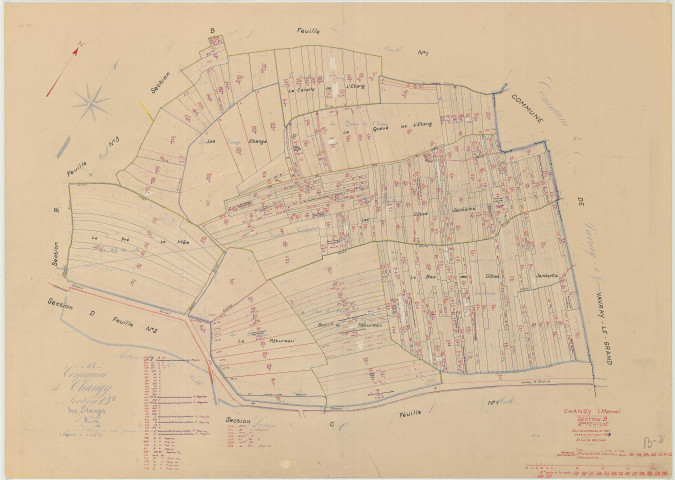 Changy (51122). Section B2 échelle 1/1250, plan mis à jour pour 1959, plan non régulier (papier)