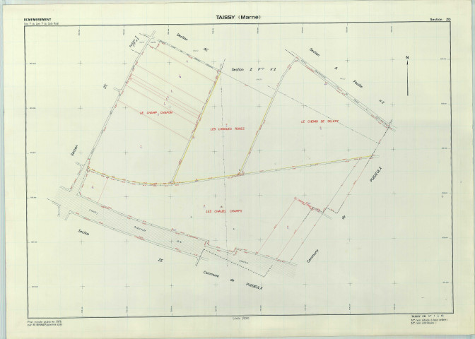 Taissy (51562). Section ZD échelle 1/2000, plan remembré pour 1979, plan régulier (papier armé).
