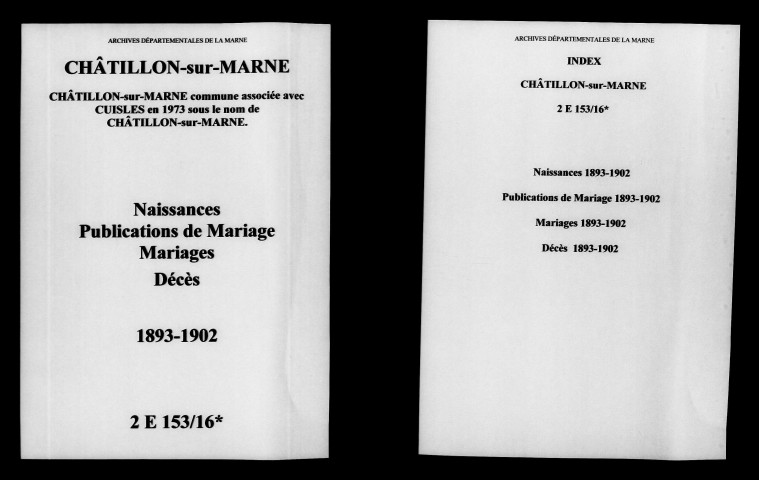 Châtillon-sur-Marne. Naissances, publications de mariage, mariages, décès 1893-1902