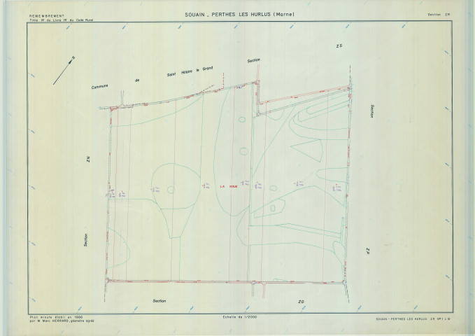 Souain-Perthes-lès-Hurlus (51553). Section ZR échelle 1/2000, plan remembré pour 1986, plan régulier (calque)