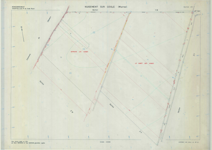 Nuisement-sur-Coole (51409). Section ZX échelle 1/2000, plan remembré pour 1991, plan régulier (calque)