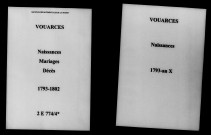 Vouarces. Naissances, mariages, décès 1793-an X