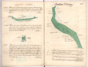 Arpentages et plans de pièces de terre au terroir d'Attigny, lieux-dits : la Culée Roga, le Vivier (1761)