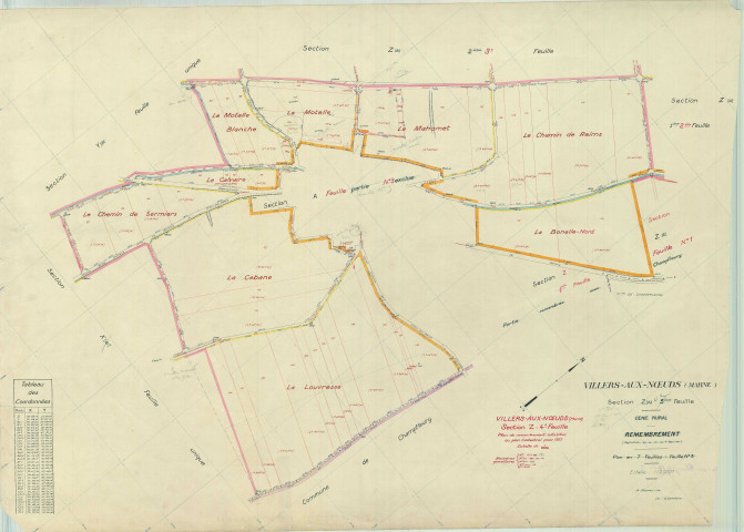 Villers-aux-Noeuds (51631). Section Z4 échelle 1/2000, plan remembré pour 1957, plan régulier (papier).